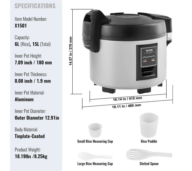 Komercinis ryžių virimo aparatas 70 puodelių 15L6