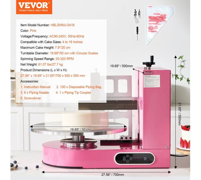 Automatinis tortų glaistytojas 10-41 cm, rožinis6