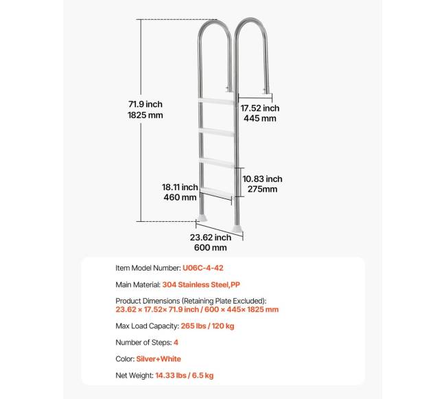 4 pakopų nerūdijančio plieno baseino kopėčios6