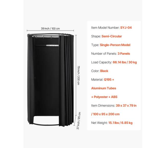 Nešiojama persirengimo kabina, 100 x 95 x 200 cm, juoda6
