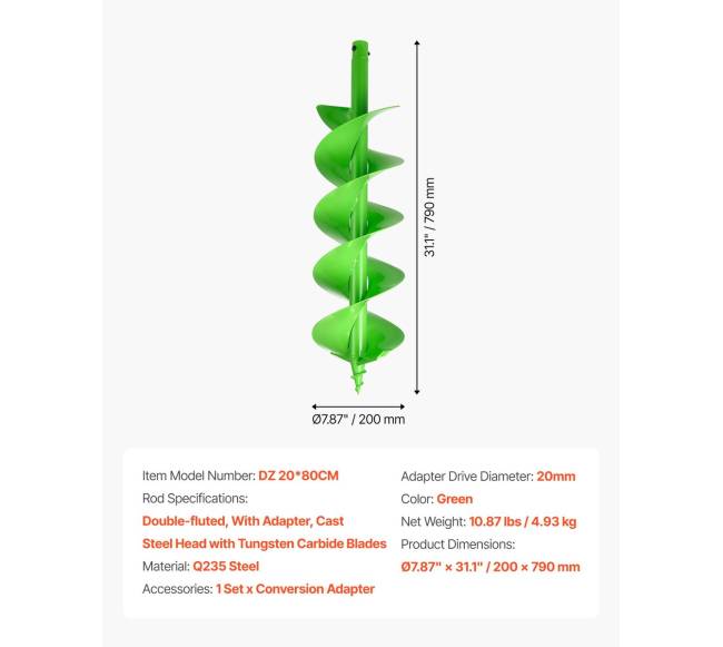 Grąžto antgalis žemės gręžimui 20 x 79 cm6