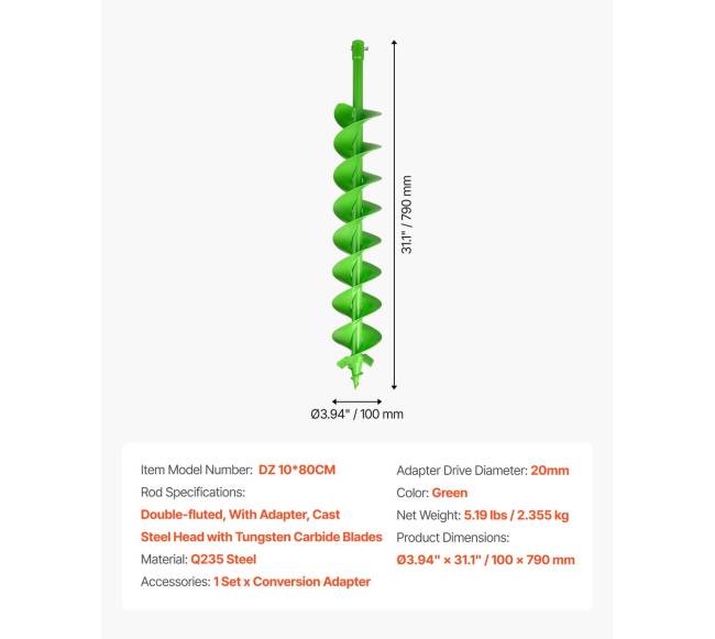 Grąžtas 10x80 cm skylių gręžtuvui6