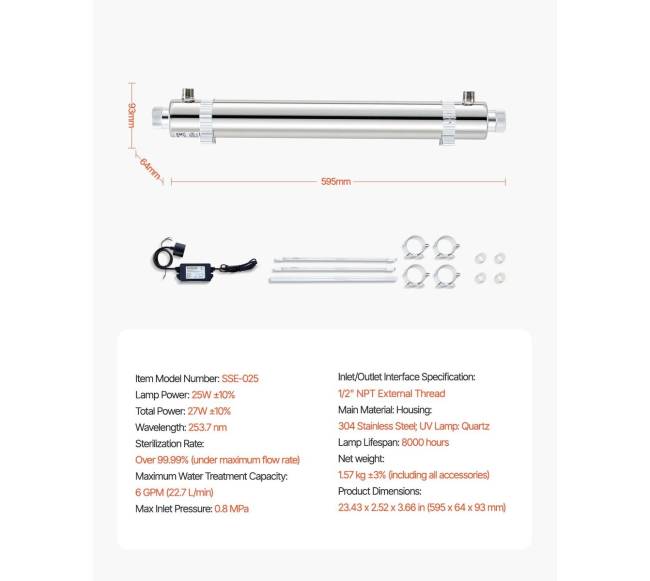 220V 25W UV vandens valytuvas 6 GPM6