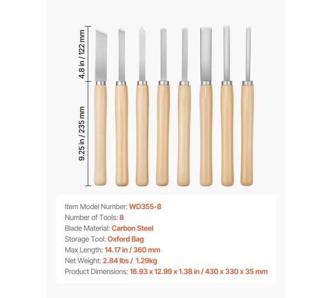 8 vnt. medžio tekinimo kaltų rinkinys su plieniniais ašmenimis6