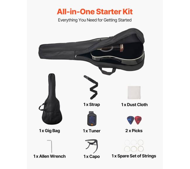 Drednoto akustinė gitara 104 cm rinkinys5