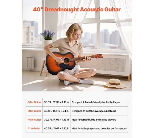 Drednoto akustinė gitara su priedais, 40 cm2