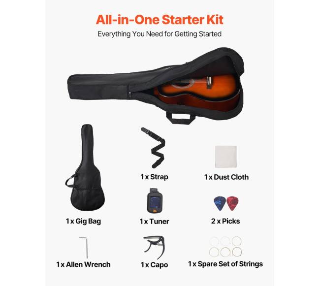 Drednoto akustinė gitara su priedais, 40 cm5