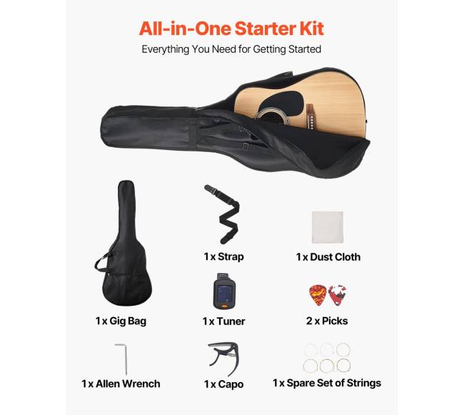 41 in Dreadnought akustinė gitara komplektas pradedantiesiems5