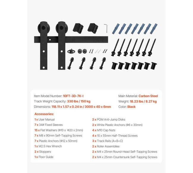 3 m stumdomų durų furnitūros komplektas6