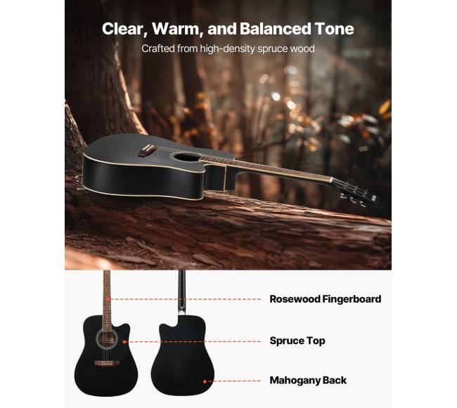 41 cm akustinė gitara su dėklu juoda1