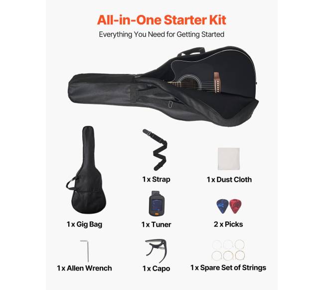 41 cm akustinė gitara su dėklu juoda5