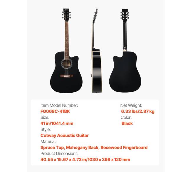 41 cm akustinė gitara su dėklu juoda6