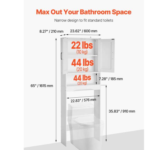 Baltas vonios spintelė virš tualeto su lentyna1