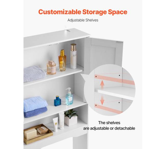 Baltas vonios spintelė virš tualeto su lentyna2