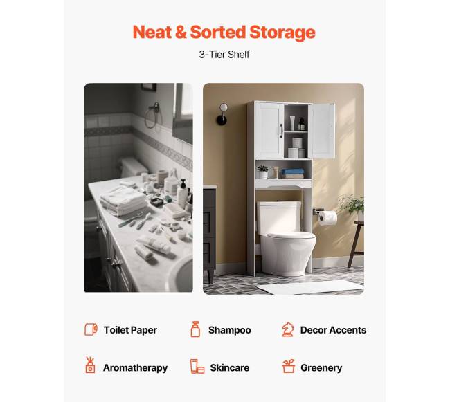 Baltas vonios spintelė virš tualeto su lentyna3