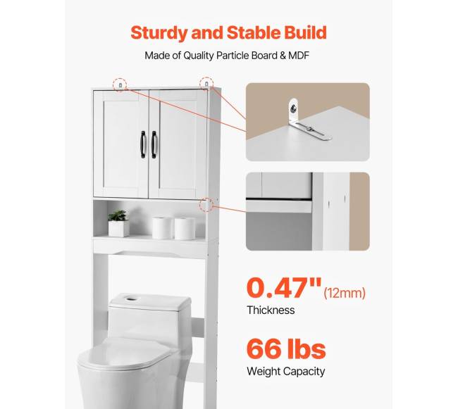 Baltas vonios spintelė virš tualeto su lentyna4