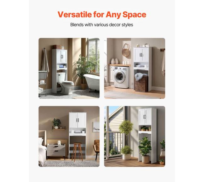 Baltas vonios spintelė virš tualeto su lentyna5