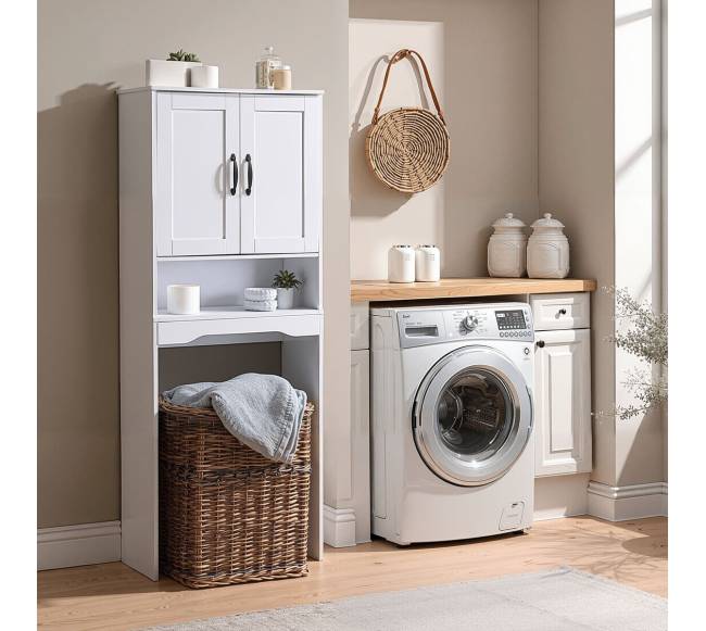 Baltas vonios spintelė virš tualeto su lentyna7