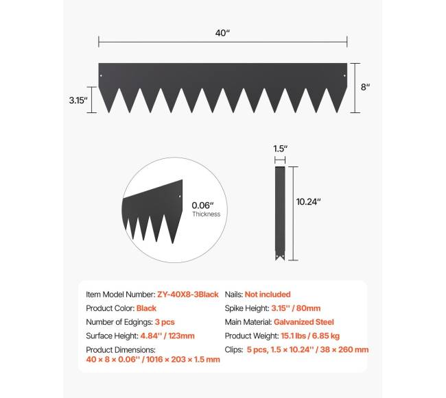 Plieniniai kraštovaizdžio kraštai, 3 vnt, 40 x 8 cm6