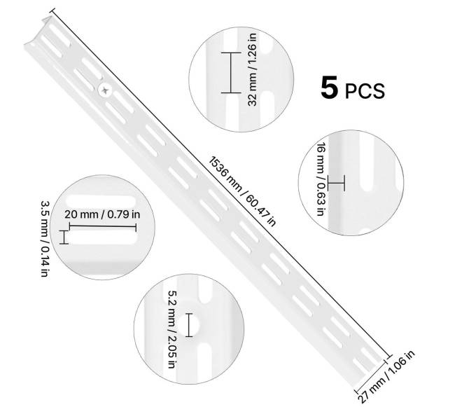 60 colių reguliuojama sieninė lentyna 5 vnt.8