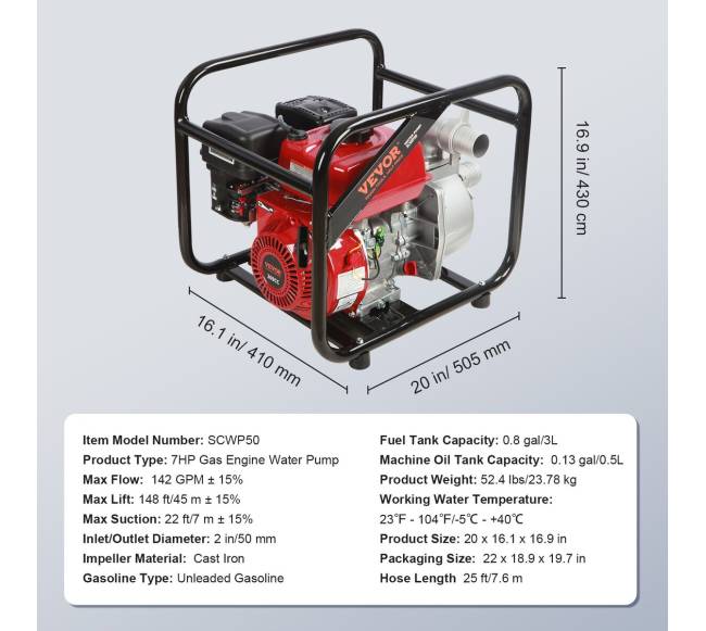 Benzininis vandens siurblys, 2" 7AG, 4-taktis6
