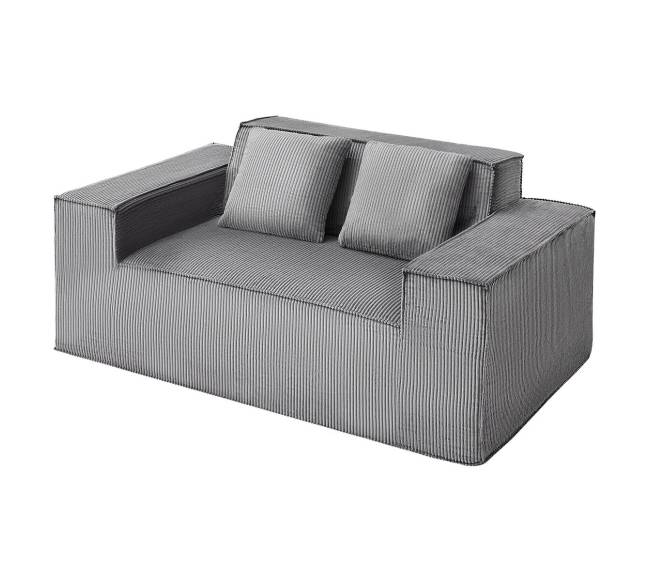 Dviejų vietų šviesiai pilkas sofa be surinkimo0