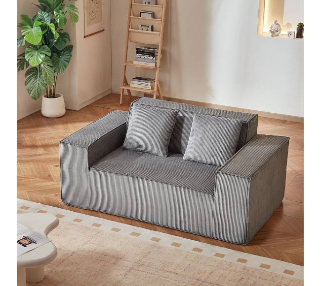 Dviejų vietų šviesiai pilkas sofa be surinkimo7