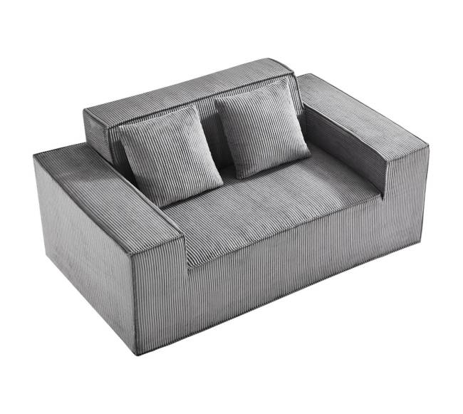 Dviejų vietų šviesiai pilkas sofa be surinkimo10