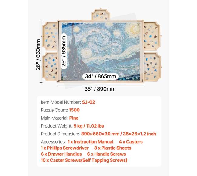 1500 dalių dėlionės lenta su stalčiais, 86x63cm6