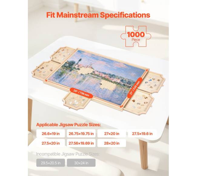 Medinė dėlionių lenta su stalčiais 1000 detalių1