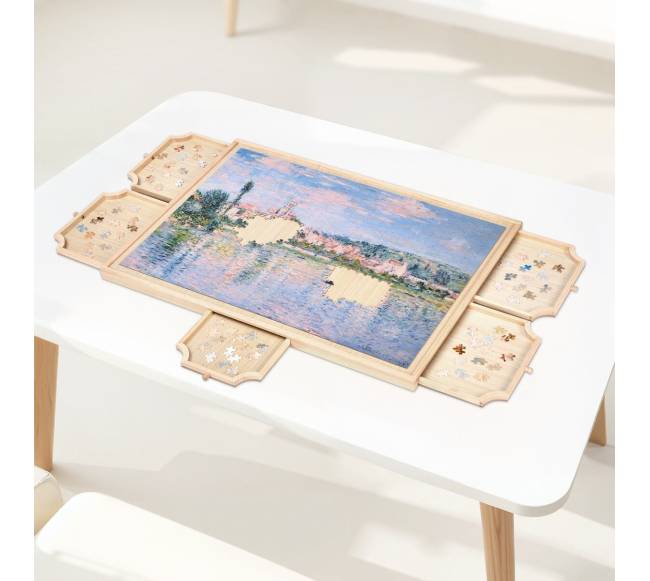 Medinė dėlionių lenta su stalčiais 1000 detalių7