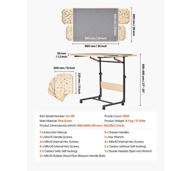 1500 dalių dėlionių stalas su reguliuojamomis kojelėmis6