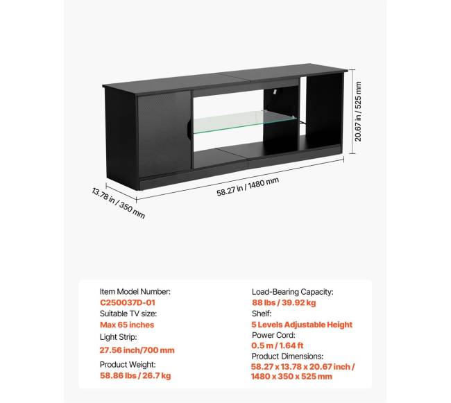 TV stovas iki 165 cm su stikline lentyna6
