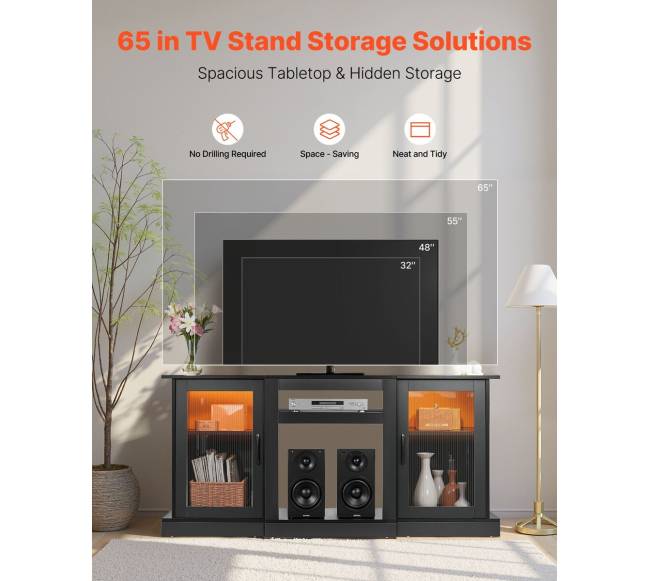 TV staliukas iki 65 colių televizoriams su stiklinėmis durimis1