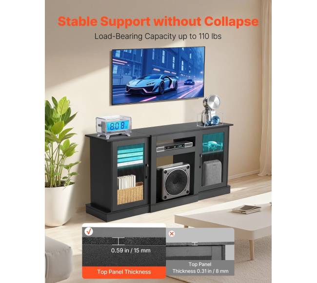 TV staliukas iki 65 colių televizoriams su stiklinėmis durimis4