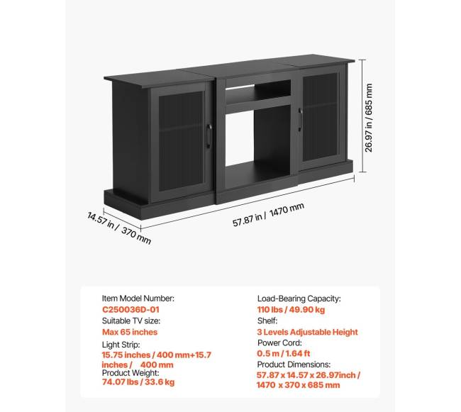 TV staliukas iki 65 colių televizoriams su stiklinėmis durimis6
