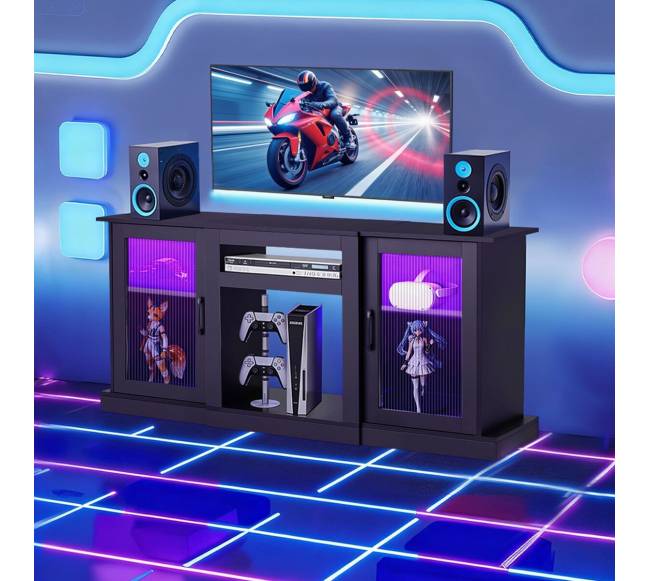 TV staliukas iki 65 colių televizoriams su stiklinėmis durimis7