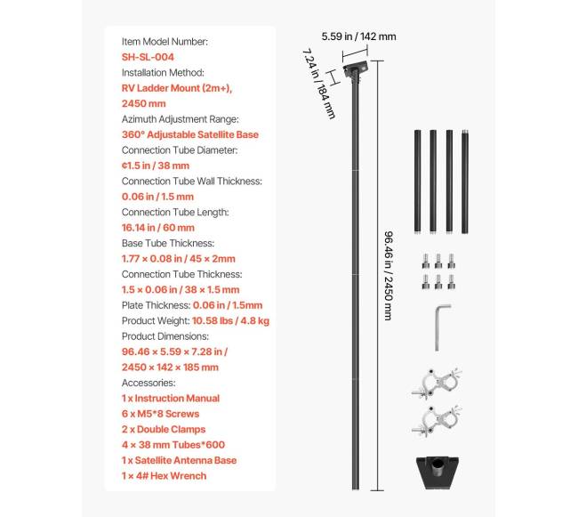 Starlink laikiklis RV kopėčioms reguliuojamas6