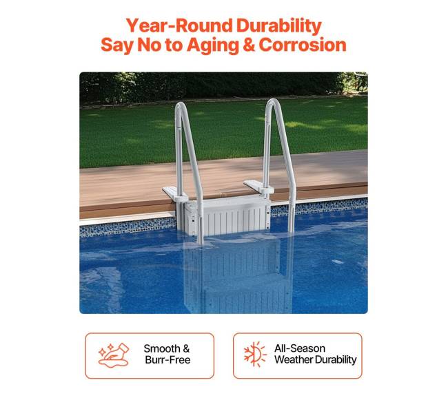 4 pakopų pilka kopėčių sistema baseinui4