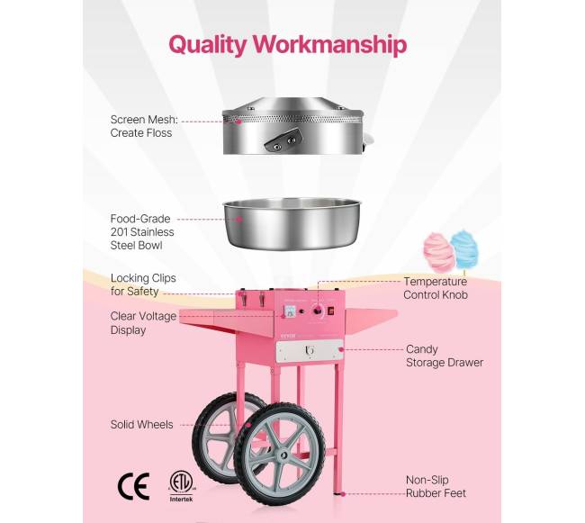 Komercinė cukraus vatos mašina su vežimėliu4