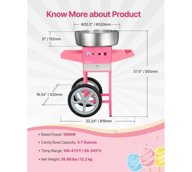 Komercinė cukraus vatos mašina su vežimėliu6