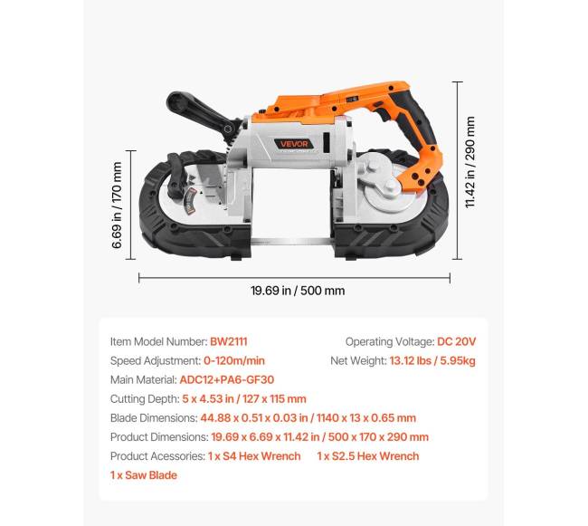 20 V belaidė juostinė pjūklas pjovimui6