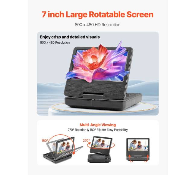 Nešiojamas DVD grotuvas su besisukančiu ekranu1