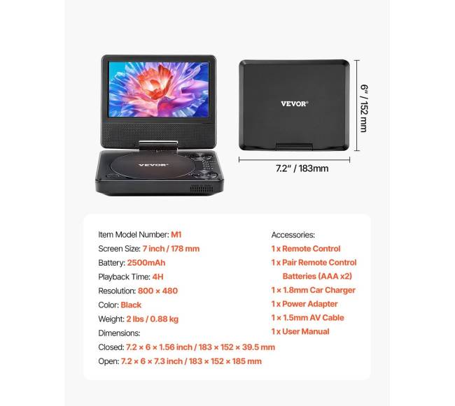 Nešiojamas DVD grotuvas su besisukančiu ekranu6