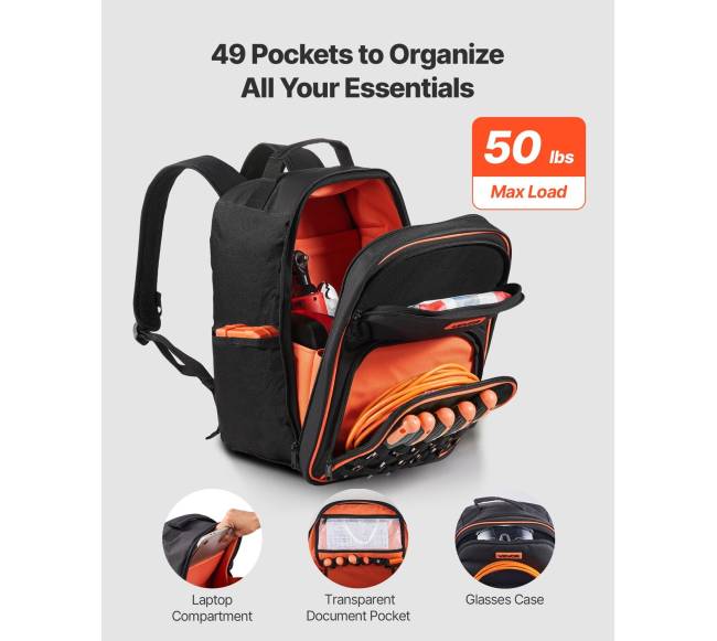 Įrankių kuprinė 49 kišenių elektriko įrankiams2