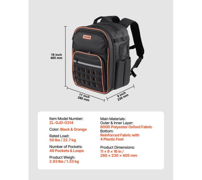 Įrankių kuprinė 49 kišenių elektriko įrankiams5