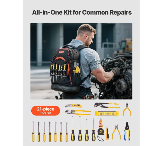 Įrankių kuprinė su 65 kišenėmis ir įrankiais2