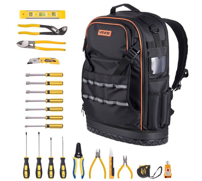 Įrankių kuprinė su 65 kišenėmis ir įrankiais8