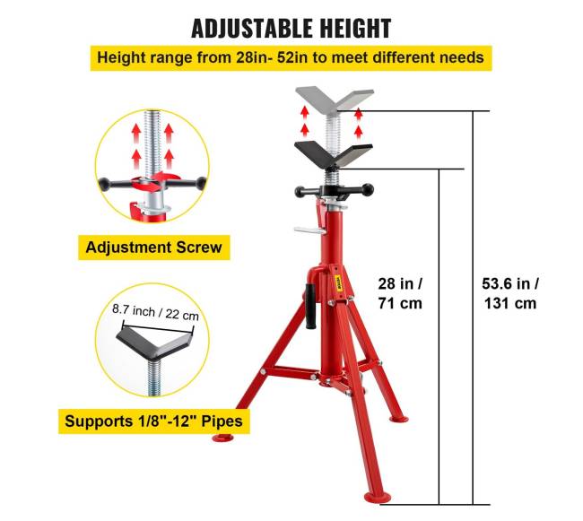 V formos vamzdžio stovas 0.3-30.5 cm, reguliuojamas aukštis 71.1-132.1 cm3