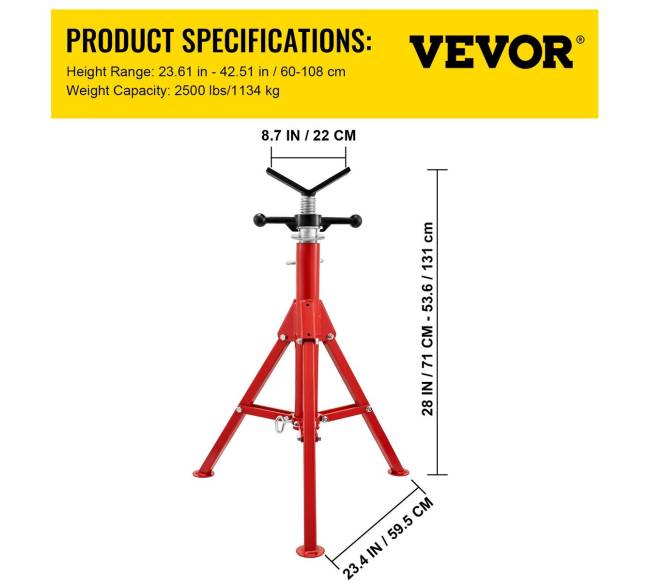 V formos vamzdžio stovas 0.3-30.5 cm, reguliuojamas aukštis 71.1-132.1 cm6
